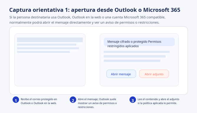 Captura orientativa de la apertura desde outlook. Descripción completa en texto del artículo