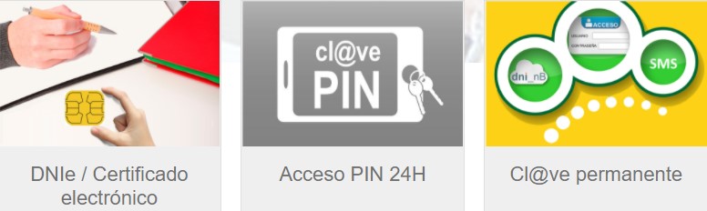 DNIe/Certificado electrónico, @Clave PIN o Cl@ve permanente